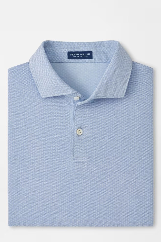 Light blue polo shirt with a subtle pattern on a white background