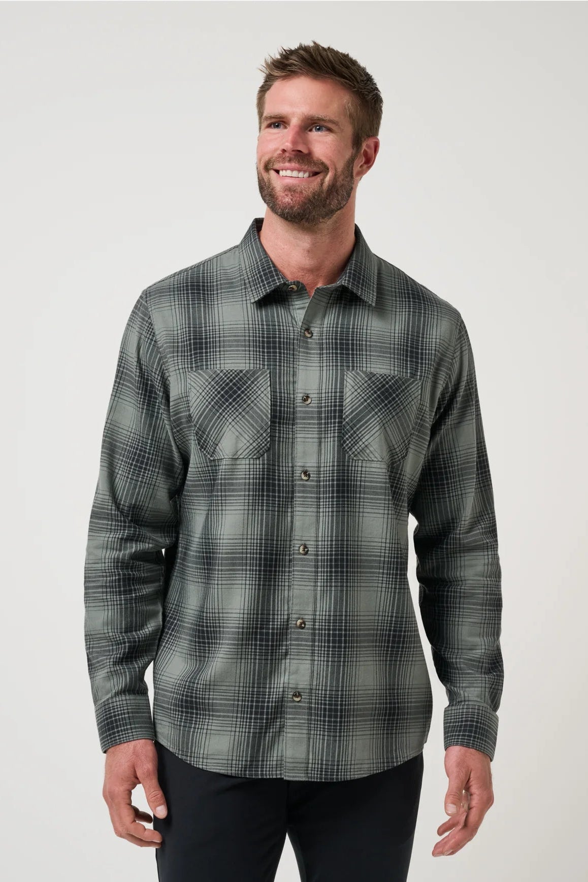 Cloud Flannel Plaid Button Up