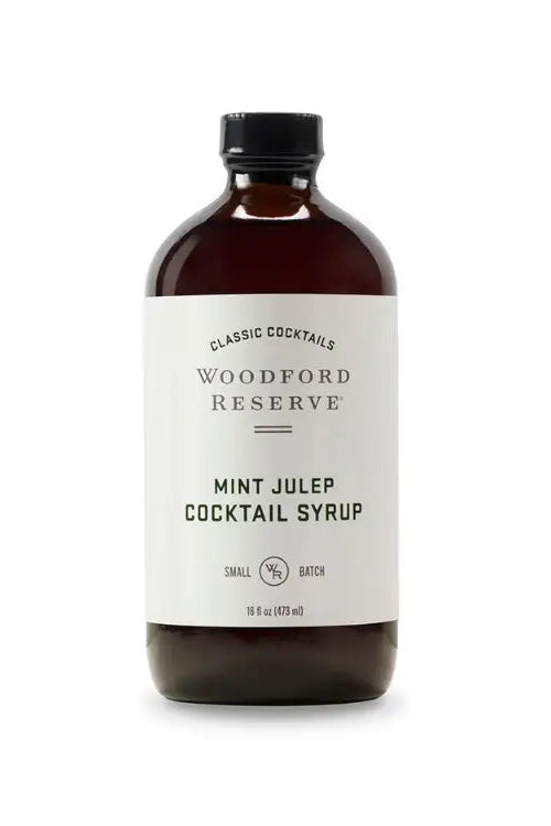 Bottle of Woodford Reserve Mint Julep Cocktail Syrup on a white background