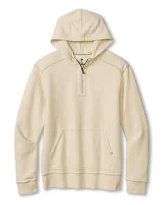 cream half zip hoodie on white background