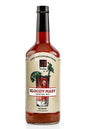 Bottle of Bloody Mary cocktail mix with label on a white background