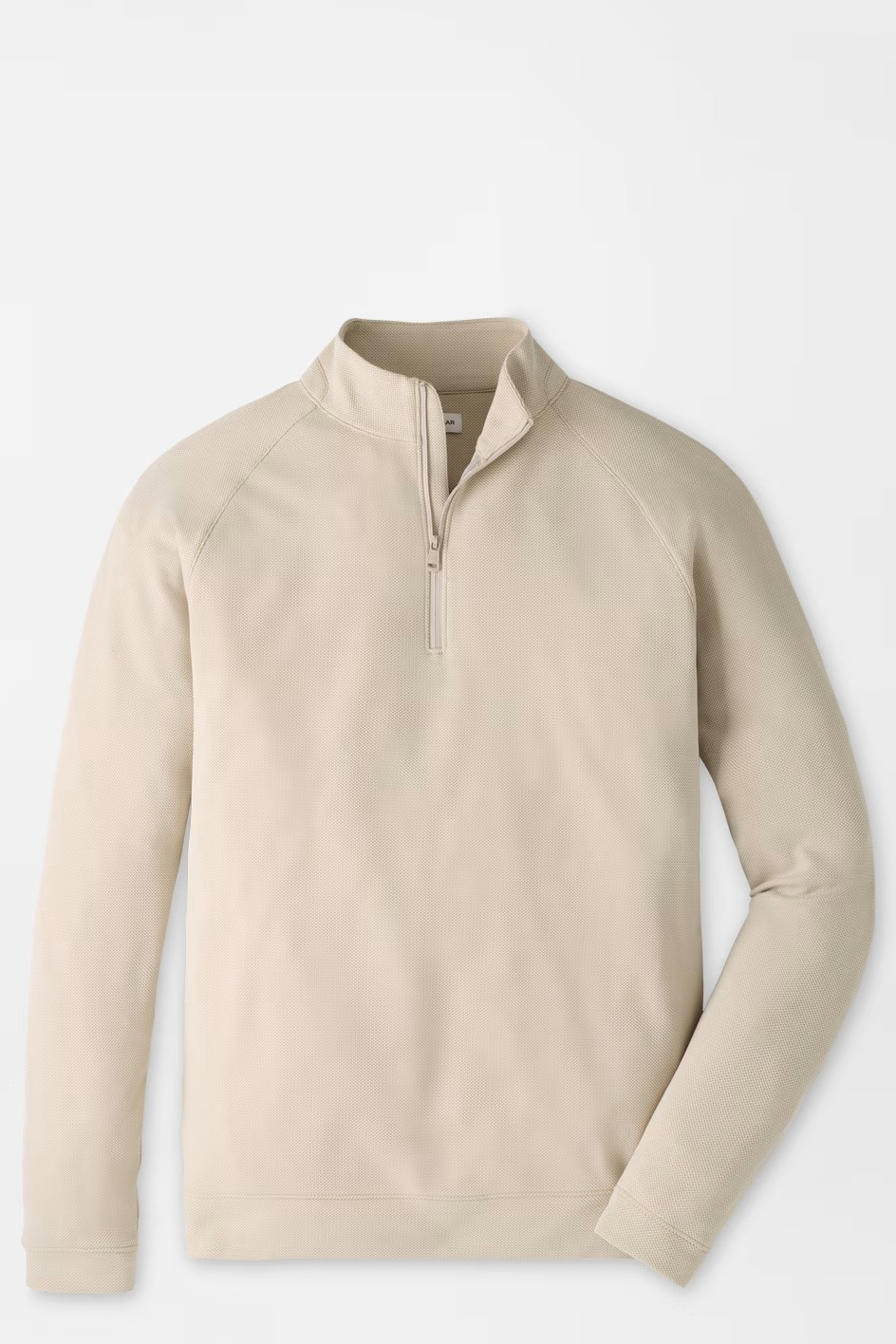 A light beige quarter-zip pullover sweatshirt with raglan sleeves, displayed on a clean white background.