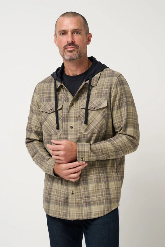 man in plaid hoodie