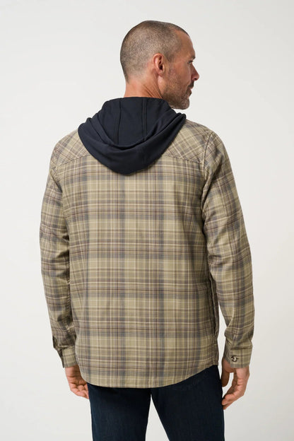 man in plaid hoodie