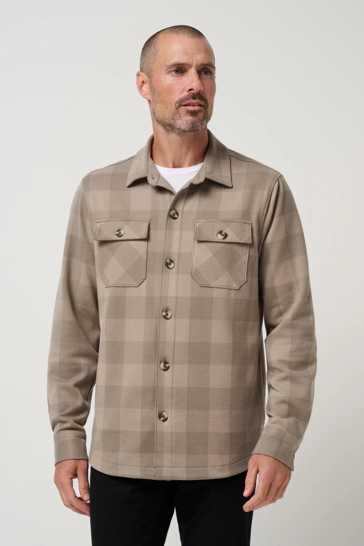man in button down shirt jacket in plaid 