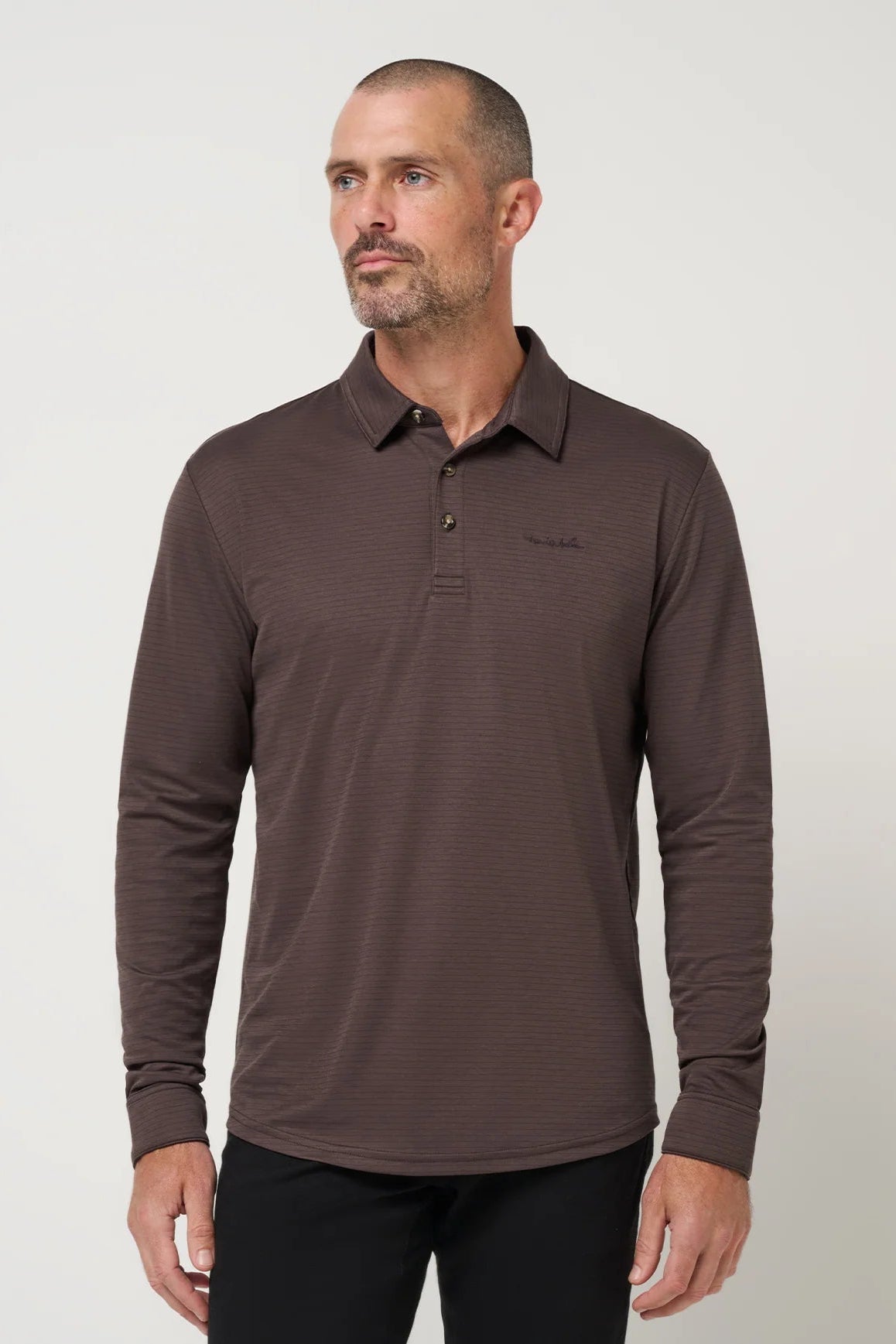 man in polo long sleeve