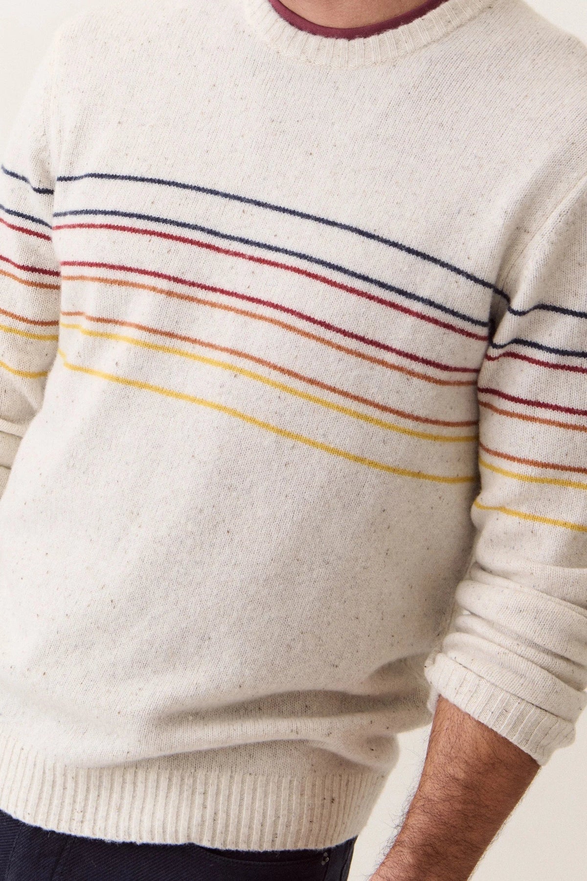 close up view of striped sweater