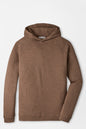 A brown heathered pullover hoodie with raglan sleeves, shown flat against a light gray background.