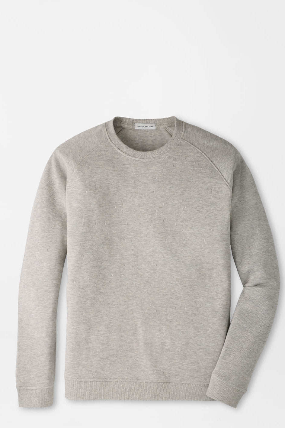 A light heather gray crewneck sweatshirt with raglan sleeves, displayed flat against a clean white background.