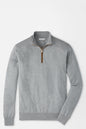 A light gray quarter-zip knit sweater with a brown zipper pull, displayed flat against a light gray background.