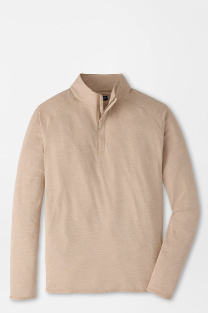 A men's long-sleeve quarter-zip pullover in a heathered light tan or sand color, displayed on a clean white background.
