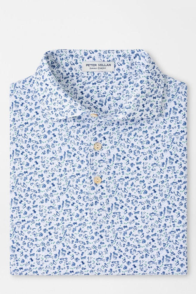 Blue floral patterned shirt on a light gray background