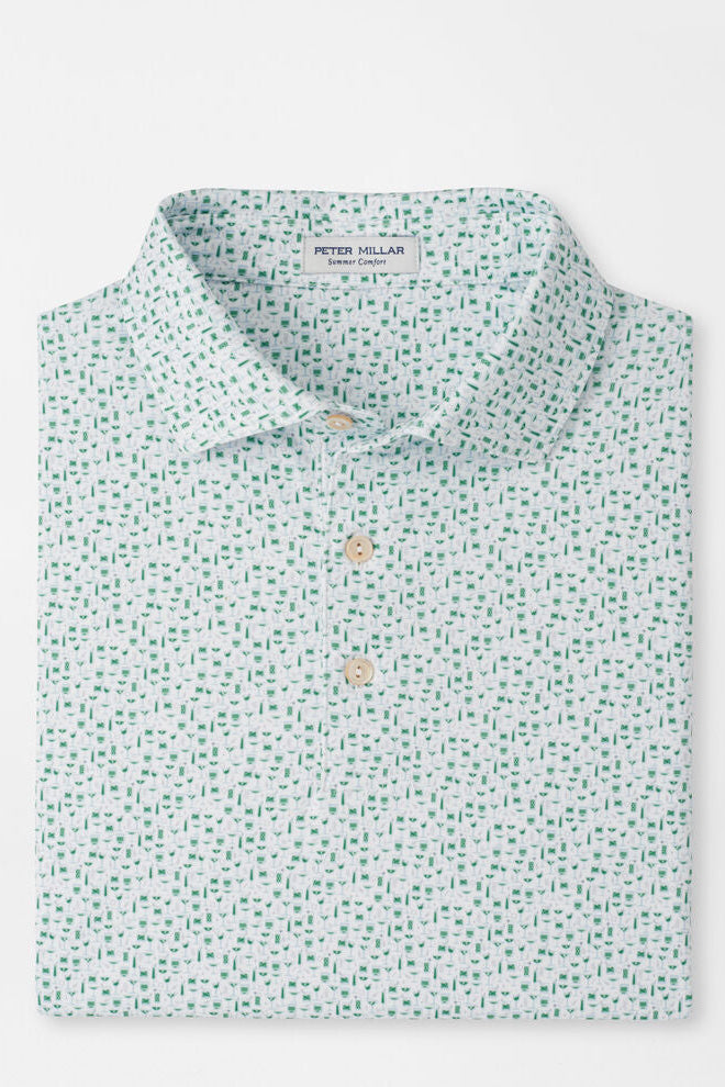 Green patterned shirt on a light gray background