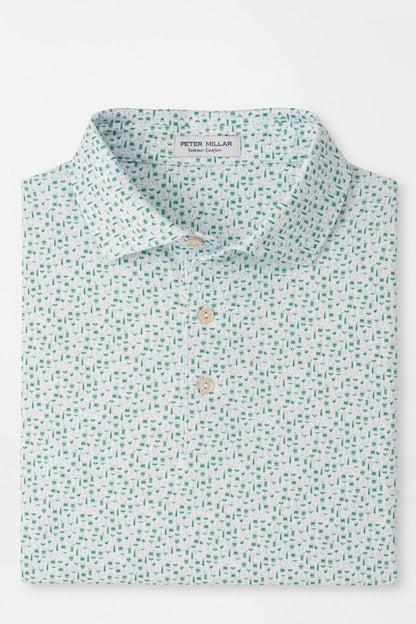 Green patterned shirt on a light gray background