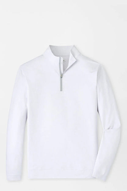 White quarter-zip pullover on a light gray background