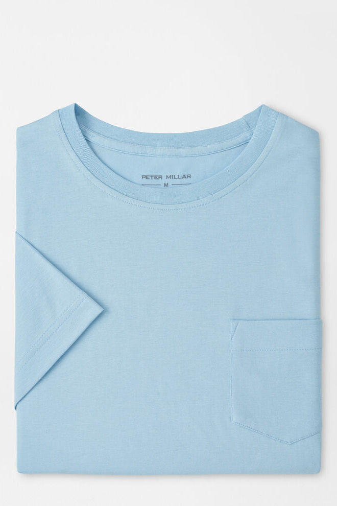 Light blue t-shirt with a pocket on a white background