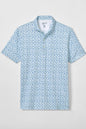 Short-sleeve shirt with a light blue floral pattern on a white background