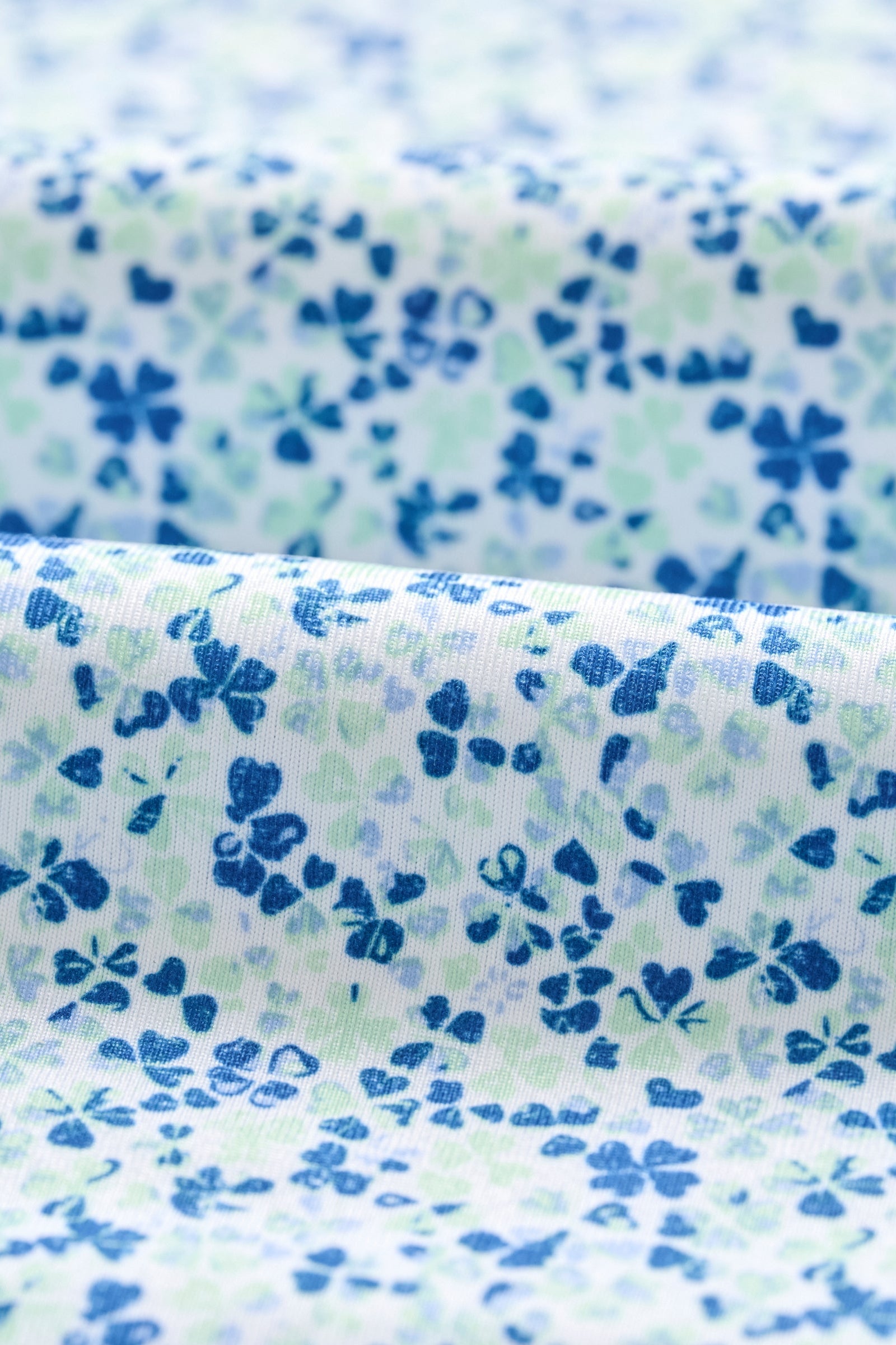 Close-up of blue and green floral patterned fabric