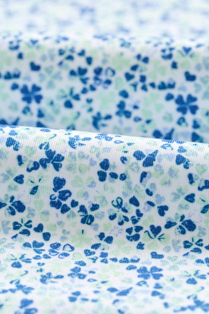 Close-up of blue and green floral patterned fabric