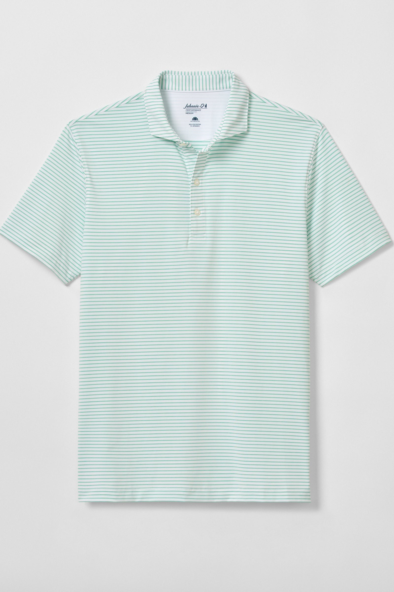 Light green striped polo shirt on a white background