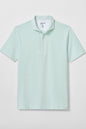 Light green striped polo shirt on a white background