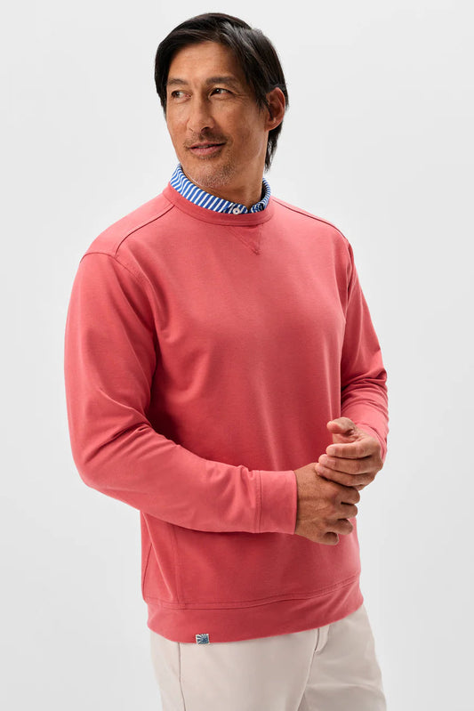 Man wearing a pink sweater with a white background