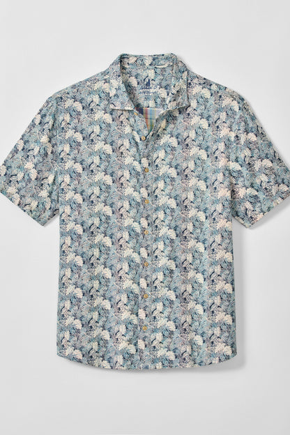 Floral patterned shirt on a light gray background