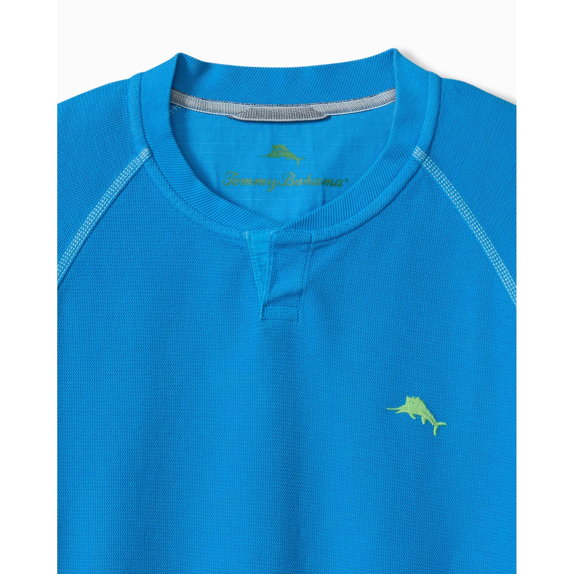 Blue shirt with a logo on a white background