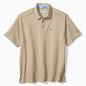 Beige polo shirt with brand logo on a white background