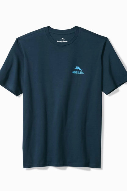 A dark navy blue short-sleeve crewneck t-shirt with a small light blue wave graphic and 'south kites' text on the left chest, displayed on a clean white background.