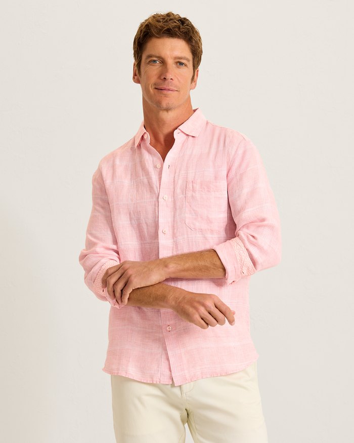 Paradisio Plaid Linen Long-Sleeve Shirt