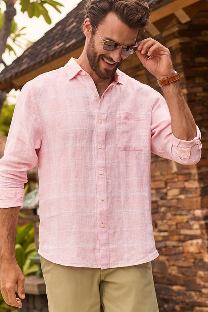 Paradisio Plaid Linen Long-Sleeve Shirt