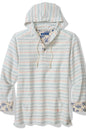 Striped hoodie with floral cuffs and hem on a white background