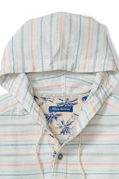 Striped shirt with a hood and Tommy Bahama logo on a white background