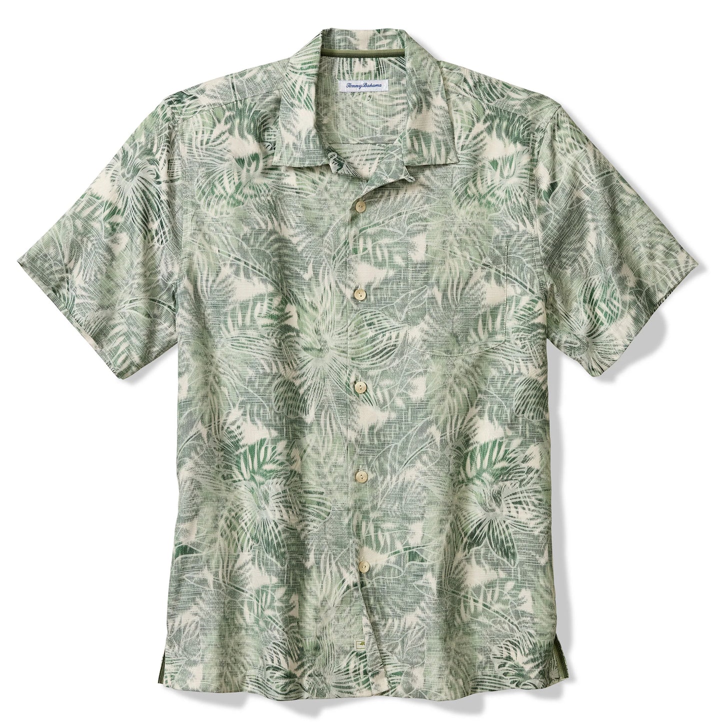 Green patterned shirt on a white background
