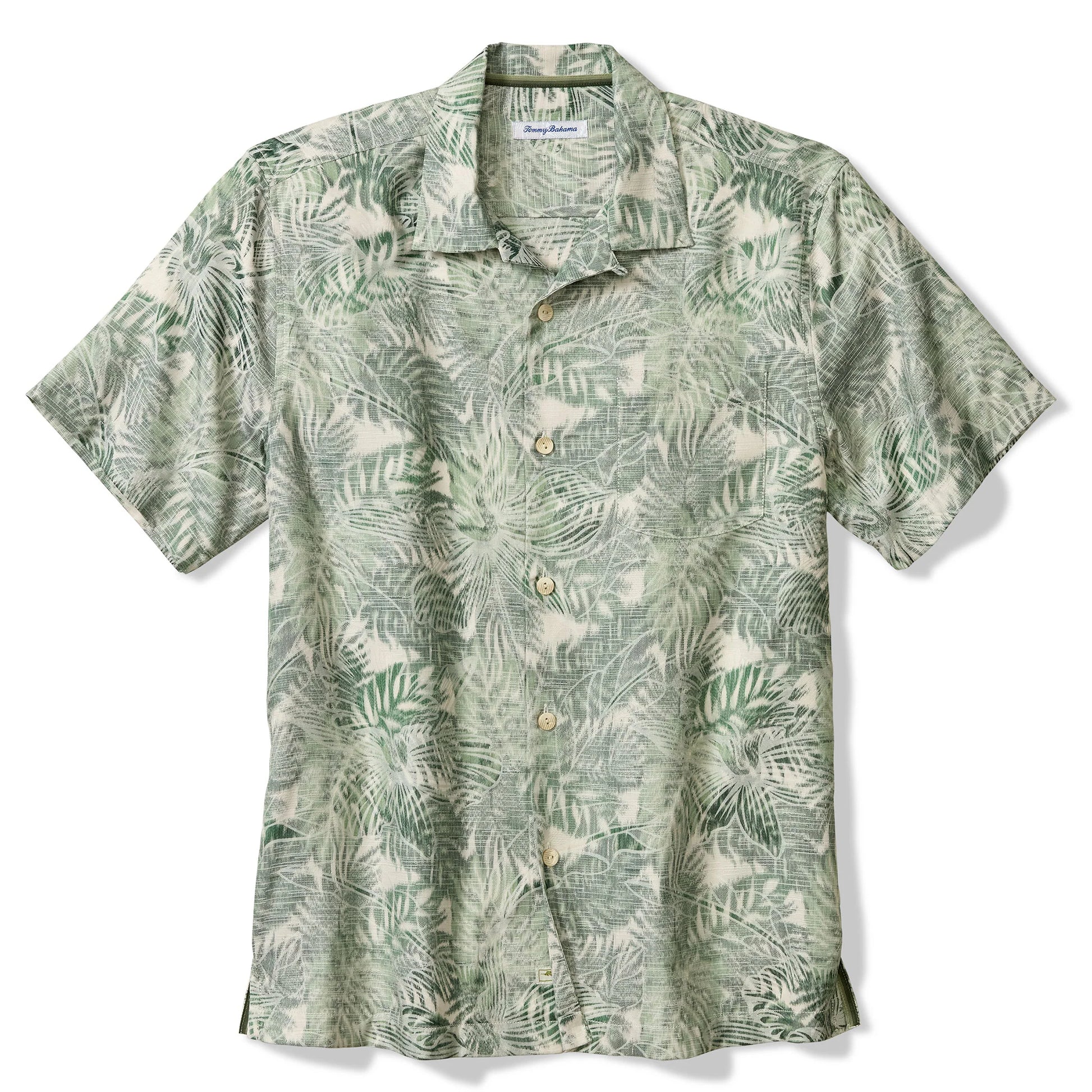 Green patterned shirt on a white background
