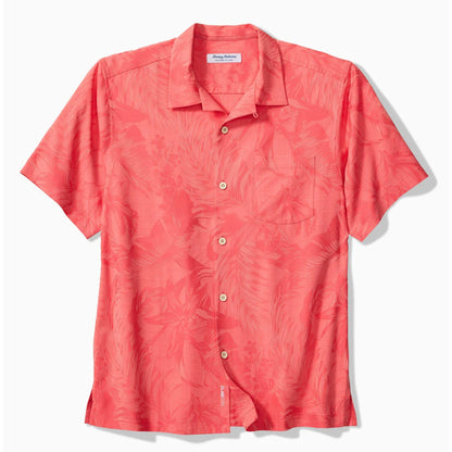 Coral patterned shirt on a white background