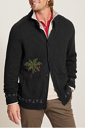 man in holiday cardigan