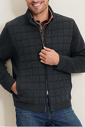 man in quilted sweater