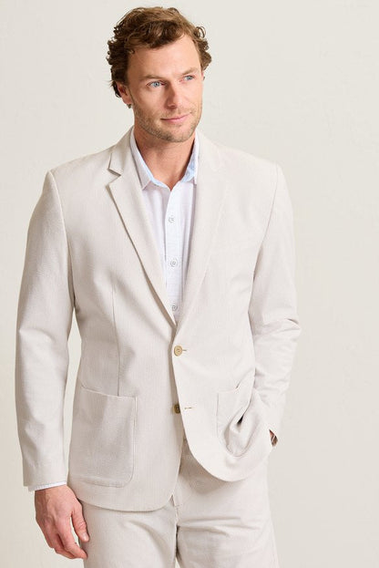 Nova Wave Stretch-Seersucker Sand Stripe Blazer