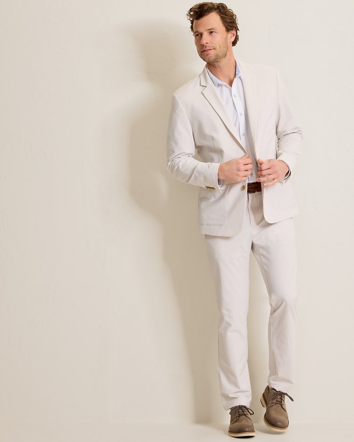 Nova Wave Stretch-Seersucker Sand Stripe Blazer