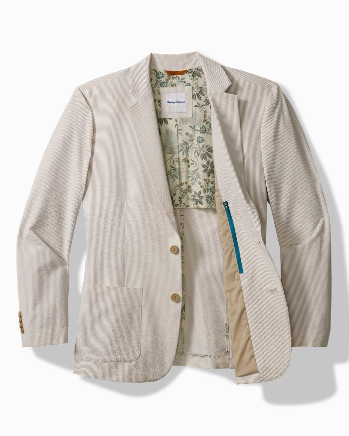 Nova Wave Stretch-Seersucker Sand Stripe Blazer