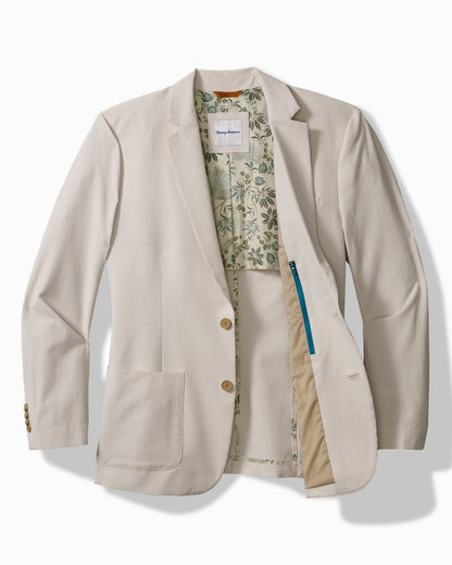 Nova Wave Stretch-Seersucker Sand Stripe Blazer