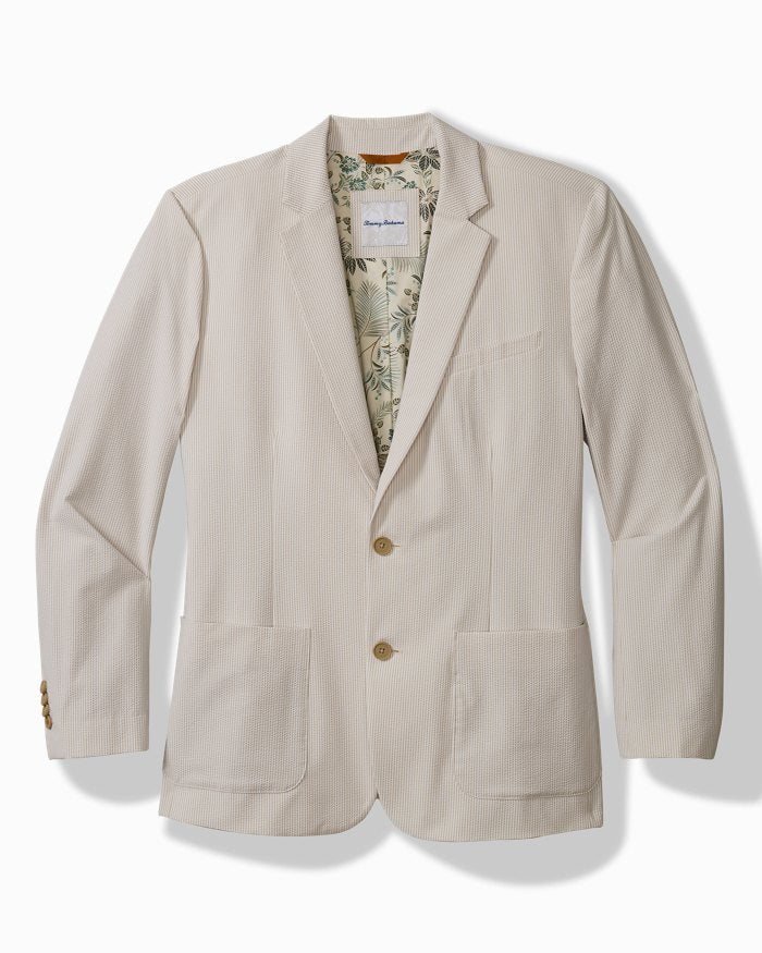 Nova Wave Stretch-Seersucker Sand Stripe Blazer