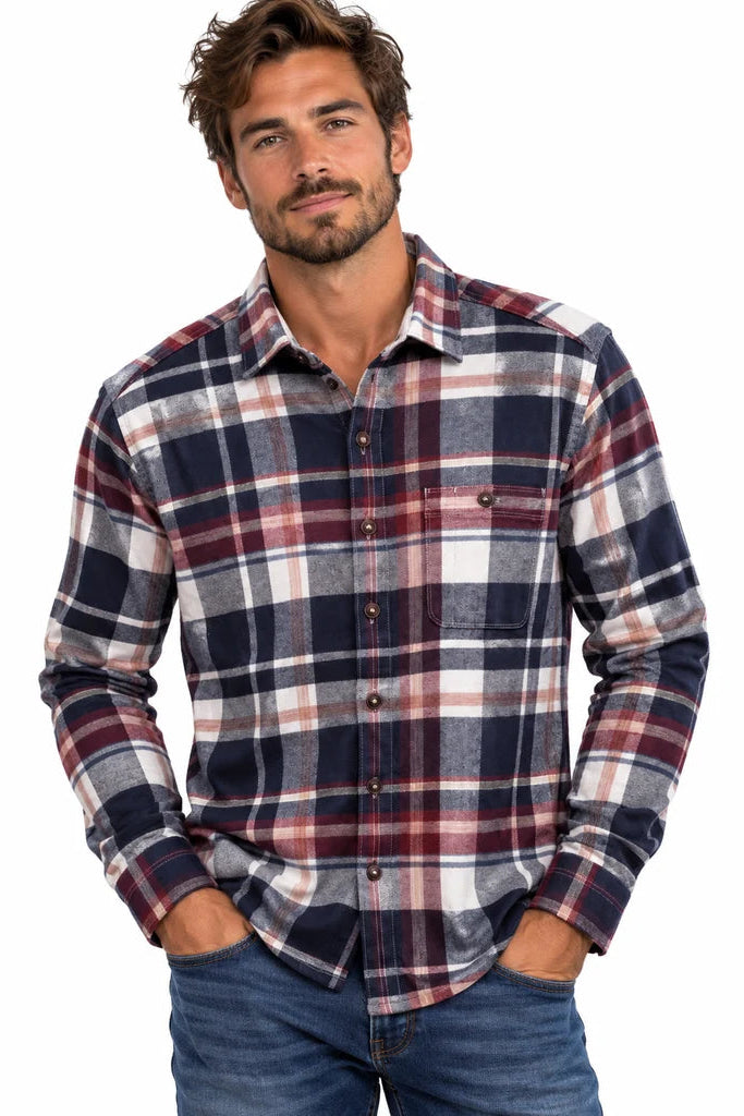 man in flannel check shirt and jeans 