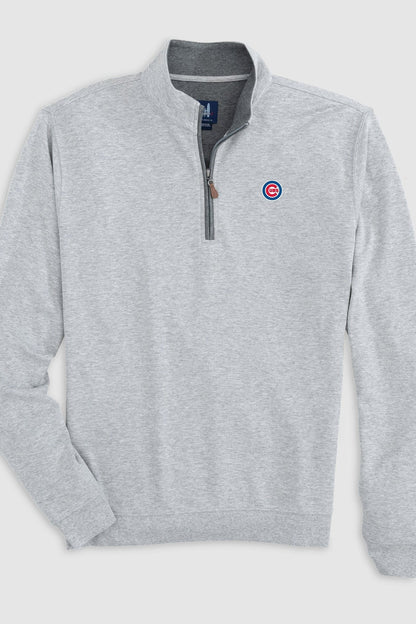 Gray pullover with a logo on a light gray background