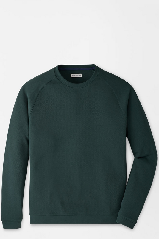 A dark forest green crewneck sweatshirt with raglan sleeves, displayed flat against a light gray background.