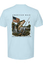 Light blue t-shirt with fishing graphic and text on a white background