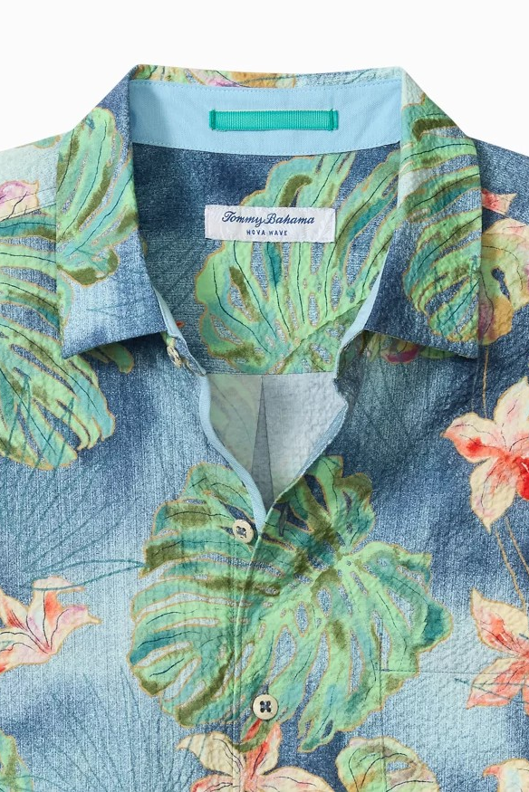 Tommy Bahama shirt with floral pattern on a white background