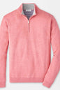 A pink long-sleeve quarter-zip sweater with a ribbed mock neck collar, displayed on a clean white background.